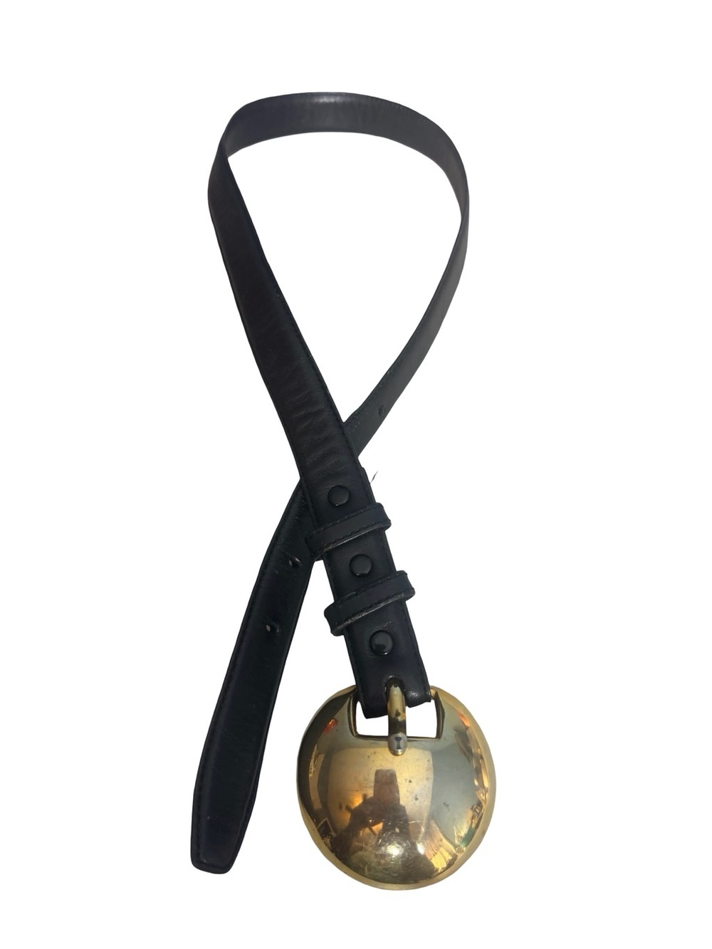 Ilana goor vintage Small women Black Leather Belt with Gold Orb Pendant